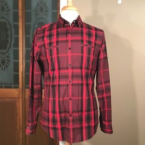 Express Fitted Plaid Button-Up Shirt